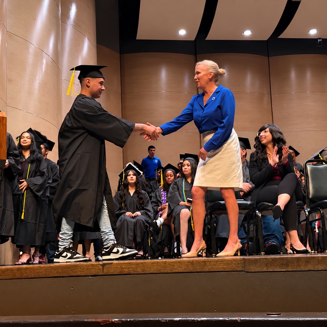 UEICollege's tweet photo. Mayor Christina Fugazi brought the energy to #UEIStockton’s graduation! 🎓 “These aren’t backup careers. These aren’t consolation prizes. These are professions.” @RepJoshHarder’s office also presented certificates to graduates. Congrats, Class of 2026! 🎉 @ChristinaFugazi https://t.co/HzIesruhnG