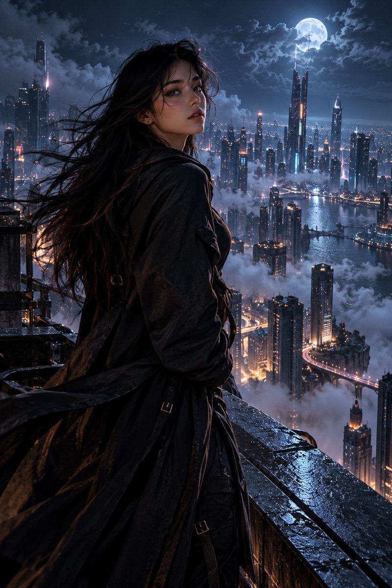 Mysterious Rooftop Night Portrait