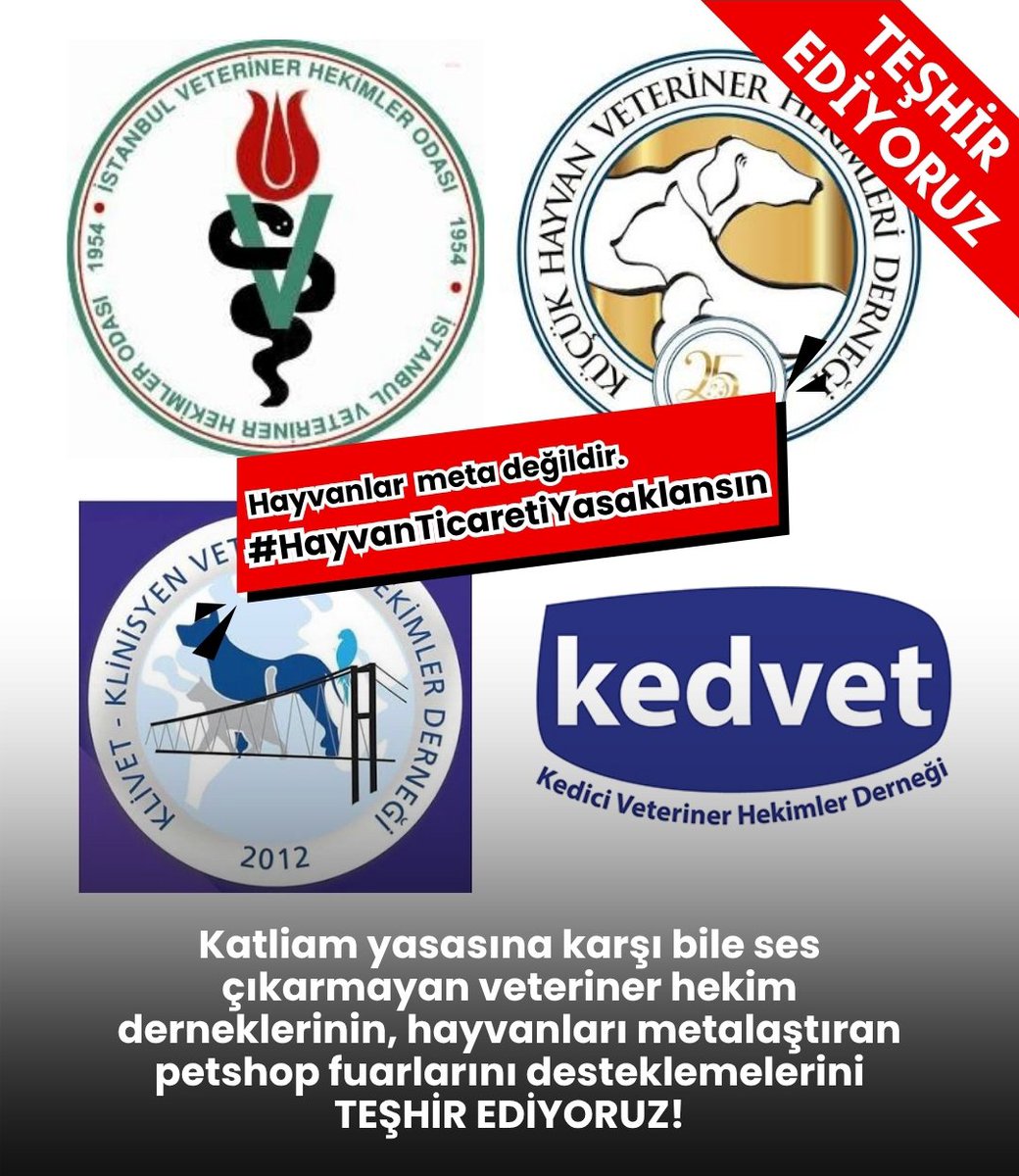 yasamicinyasa2's tweet photo. #HayvanTicaretiYasaklansın
Katliam yasasına karşı bile ses çıkarmayan İstanbul Veteriner Hekimler Odası’nın
hayvanları metalaştıran petshop fuarlarını desteklemelerini TEŞHİR EDİYORUZ!
PETSHOP FUARLARI VE ÜRETİM ÇİFTLİKLERİ YASAKLANSIN. CİNS HAYVAN ÜRETİMİ
SONLANSIN. https://t.co/5XQLOcHQqf