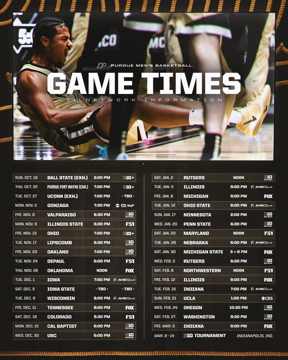 BoilerBall's tweet photo. ⏰ &amp; 📺 Times and TV announced.

📆 &amp; 📲 Calendar and wallpaper for your phone.

🗓️ Complete Schedule: https://t.co/7wJHAq43UF https://t.co/VcIhemLsMe