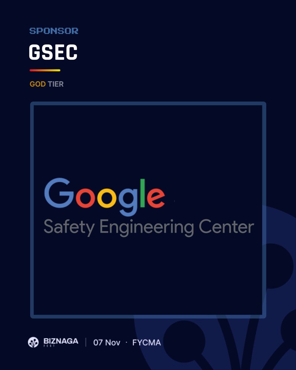 BiznagaFest's tweet photo. 🤝 NUEVO PATROCINADOR | Google Safety Engineering Center (GSEC) https://t.co/Qw7w4jdfwE