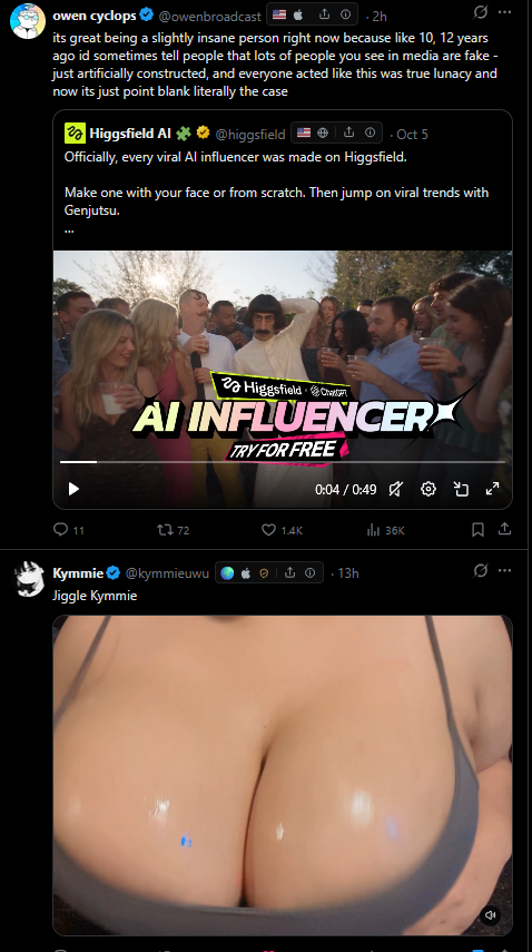 RatsAgain's tweet photo. Twitter is so fun bro I have a tweet about AI and fake people and right under it are shiny boobs https://t.co/FeXpAgmITq
