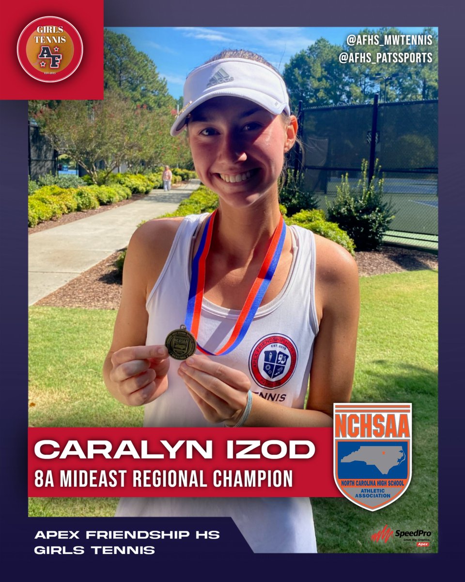 AFHS_PatsSports's tweet photo. 🚨Breaking News out of Cary Tennis Park 🚨 She might need a new 🏆 case! Congratulations to Senior Caralyn Izod who is your 2026 8A Mideast Regional Individual Champion!!! Adding to an already decorated career! We are so proud of you!!! #PatFam #RepAFHS https://t.co/9wGmeckI1t