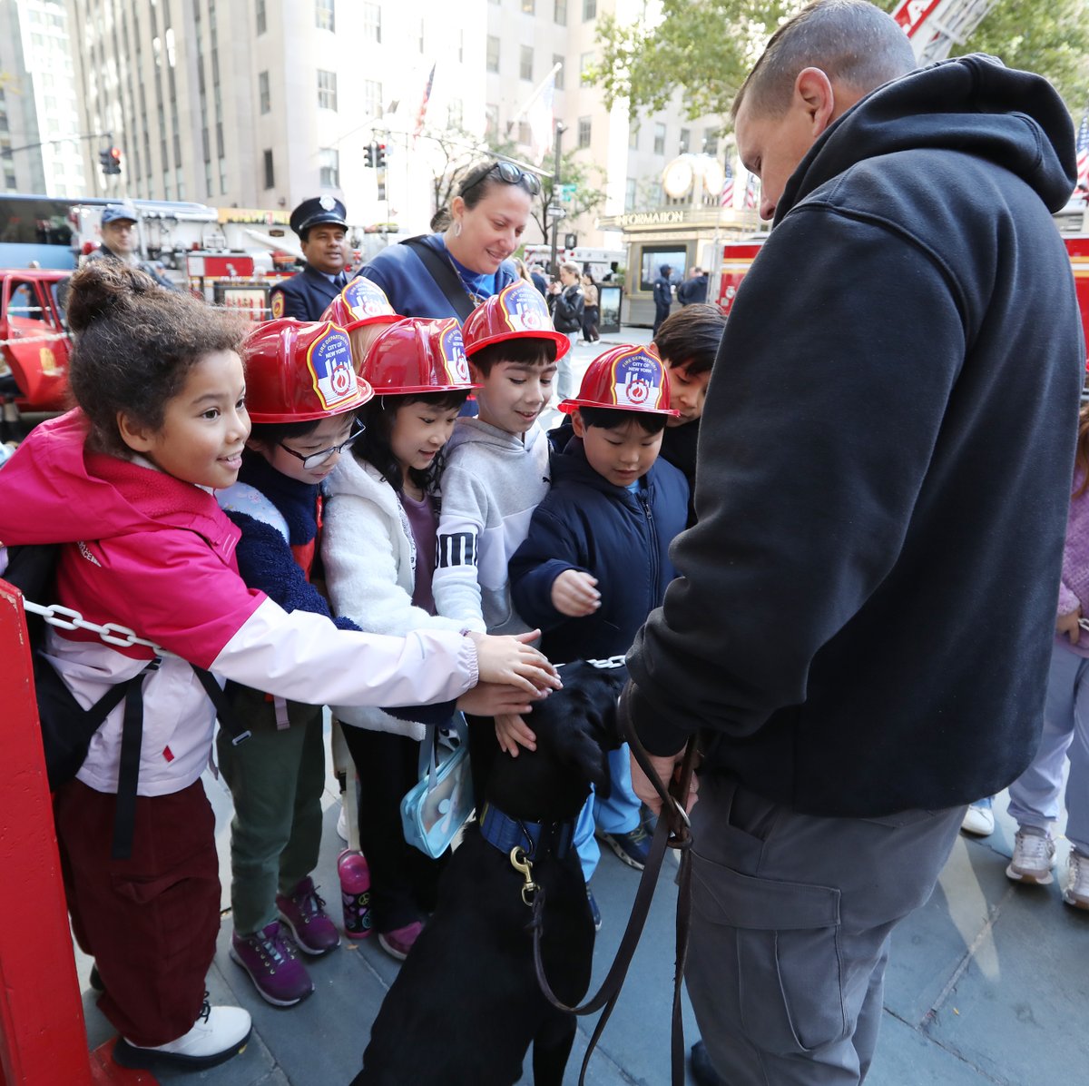 FD4D's tweet photo. The FDNY kicked off National Fire Prevention Week at Rockefeller Center. The FDNY  swore in 190 junior Firefighters and Emergency Medical Technicians (EMTs). The junior Firefighters and EMTs will pledge an oath designed to remind children to practice fire safety and share it with their family and friends. Students will have the opportunity to interact and view demonstrations with FDNY members. Each year, the FDNY, supported by the FDNY Foundation, runs outreach programs to educate New Yorkers by promoting safe fire and life safety practices at thousands of locations and events throughout the five boroughs. @FDNY @FDNYFC @FDNYFoundation @UFANYC @NYCEMSwatch @NYCFireWire @nycfire @rockcenternyc #FDNY #NYFD