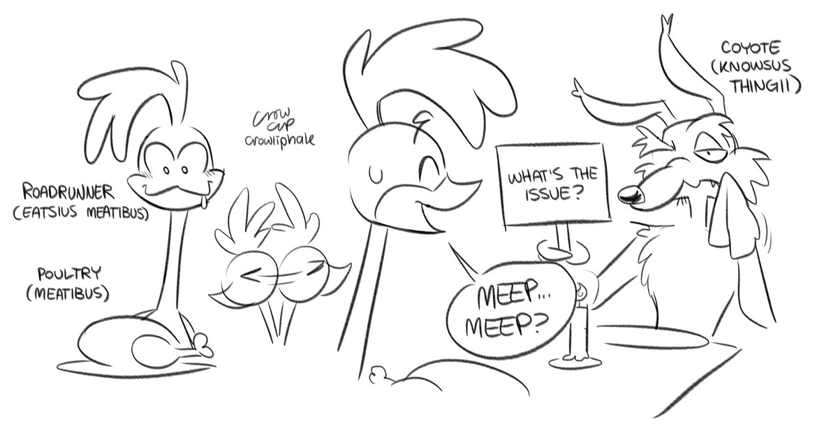 crowliphale's tweet photo. Dumb doodle comic about roadie trying to hide that he eats meat idk #wileroad #wilerunner https://t.co/Qx8o1Xn25p