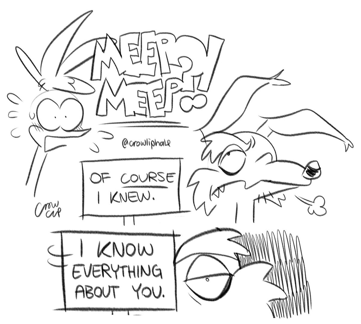 crowliphale's tweet photo. Dumb doodle comic about roadie trying to hide that he eats meat idk #wileroad #wilerunner https://t.co/Qx8o1Xn25p