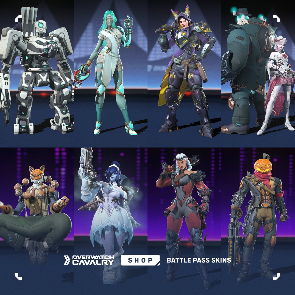 OWCavalry's tweet photo. New #Overwatch Battle Pass Skins 🎫

Featuring Bastion, Symmetra, Brigitte, Ashe, Zenyatta, Mei, Junker Queen, and Soldier: 76.

🛒 Available in-game now for 1000 Coins. https://t.co/9Apz87KFzT