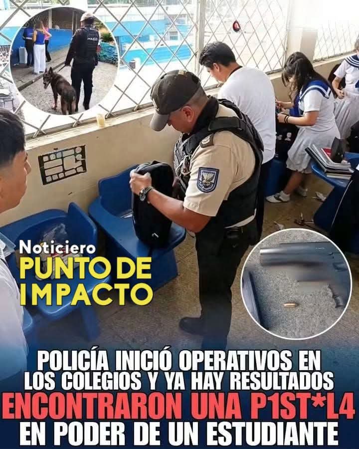 manantialnoti's tweet photo. #NOTICIERO PUNTO DE IMPACTO...

Policías y canes especializados ya participan en operativos dentro de colegios del país. 

El Plan Escudo suma 16 intervenciones y el Gobierno Nacional  asegura que busca impedir que el crimen organizado llegue a las aulas... https://t.co/VlS7t6tPtd