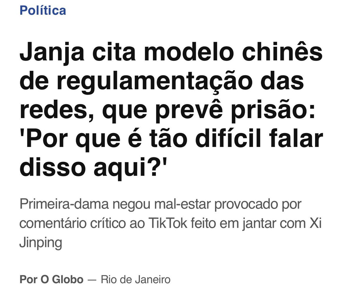 LEME12's tweet photo. ABSURDO!

Após a senadora de Lula falar ao vivo na CNN que quer regular as redes porque "algoritmo não favorece" o lado deles, internautas relembram fala extremamente problemática de Janja.

LULA QUER CENSURA! 

Lula quer a prisão de quem fala mal do governo. https://t.co/AVLfB9wwOC