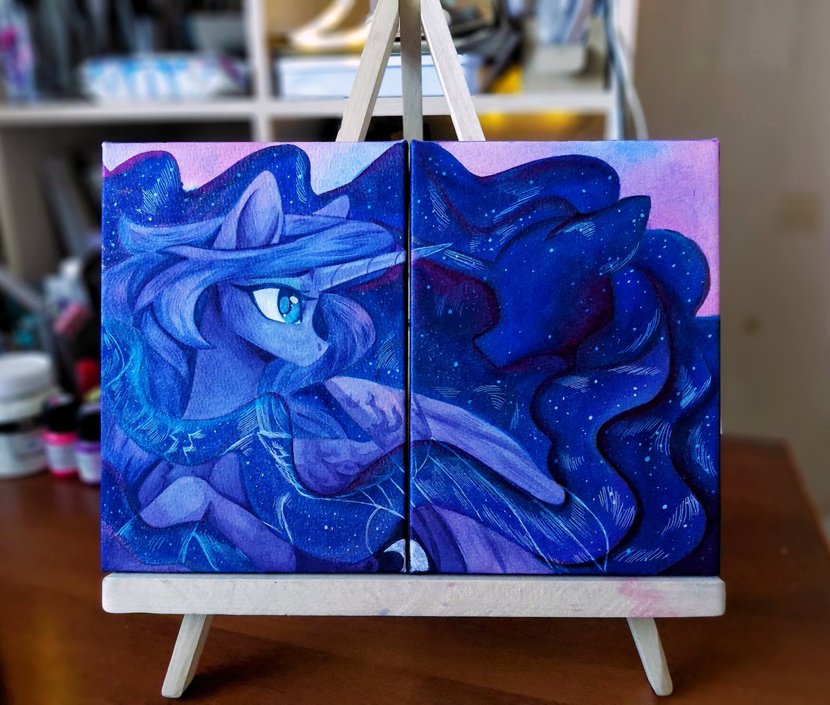 JuliaSunlight1's tweet photo. I created a paired composition consisting of two canvases featuring Princess Luna and the Tantabus. you can bid on them in an auction that will last three days. btw shipping to the US is available again!

link in reply https://t.co/8cJqPY4DXS
