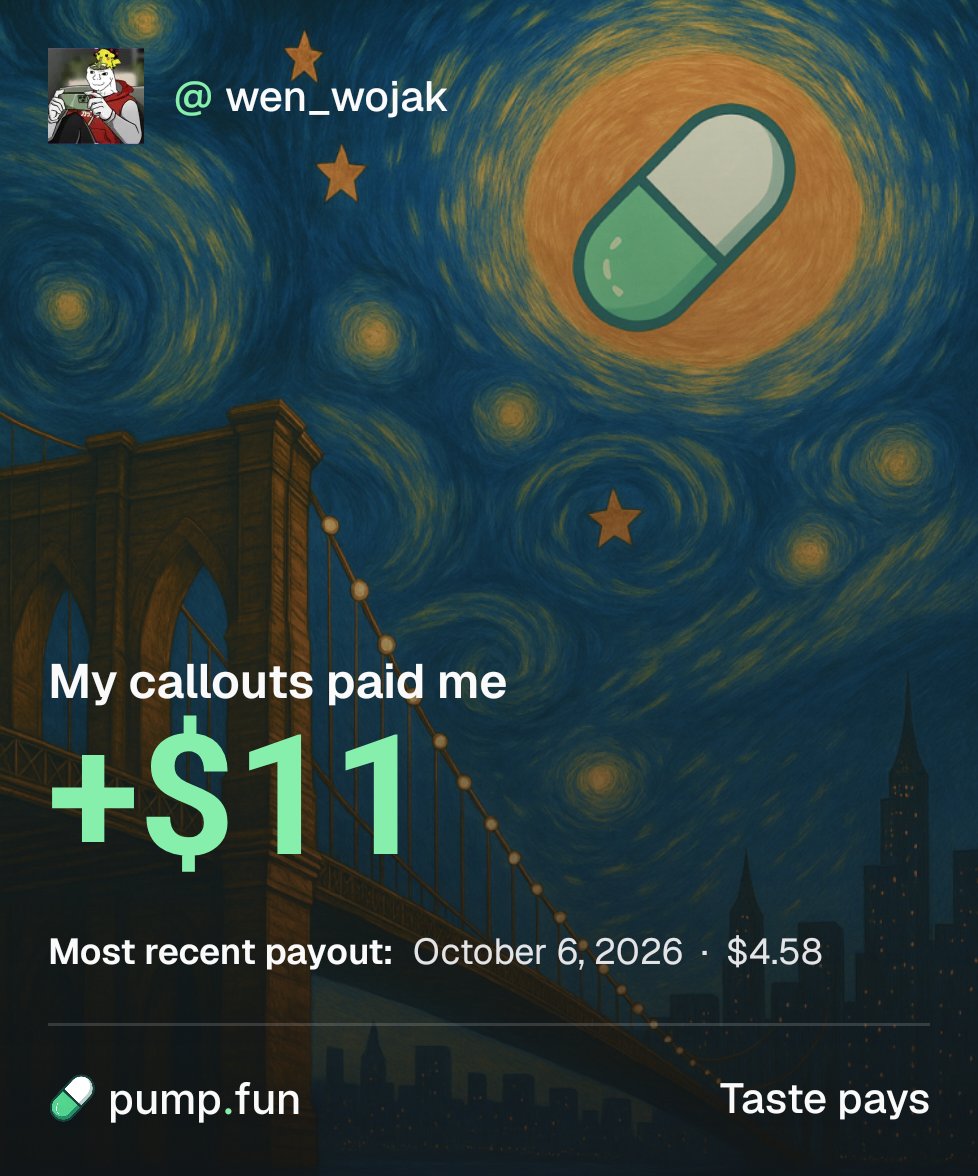 CryptoSrkl's tweet photo. https://t.co/8oKi1UODsO

PumpFun Callouts are paying. Made my first callout reward 💲. https://t.co/0aBIyTtU8Z