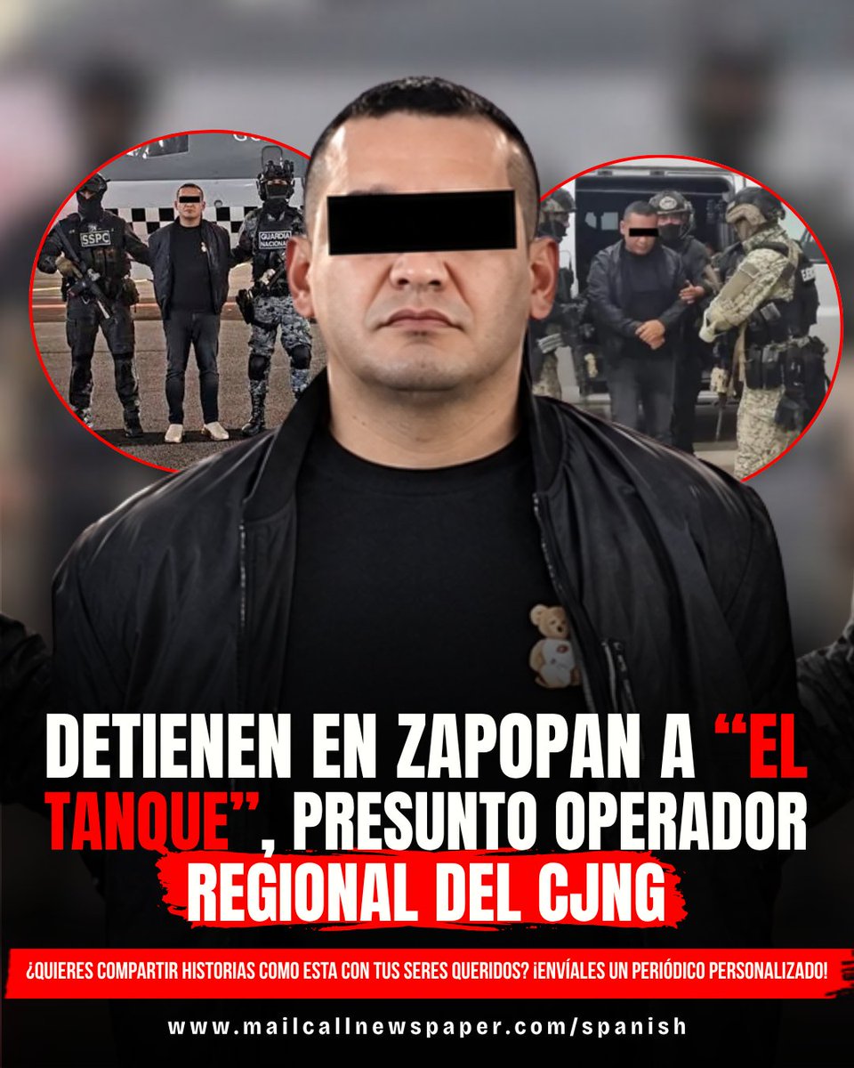 mailcallnews's tweet photo. Autoridades mexicanas informaron la detención en Zapopan, Jalisco, de Iván Cazarín Molina, alias “El Tanque”, señalado como presunto operador regional del Cártel Jalisco Nueva Generación (CJNG). https://t.co/2yGts5rJeR