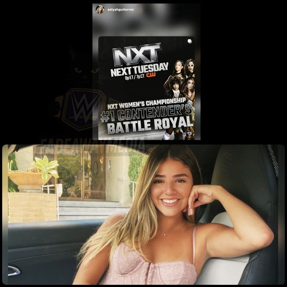 FadeAwayMedia's tweet photo. Aalyah Mysterio teasing a possible appearance during the Women’s Number One Contender’s Battle Royal tonight? 🧐👀 https://t.co/yNjiusPo4I