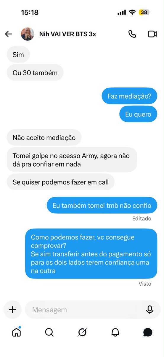 Type_msk's tweet photo. + pra uma outra amiga ela disse que não aceita mediação pq caiu no golpe do acessoarmy, sendo que ela nem sabia q golpe foi esse
Aqui em baixo é a mensagem q a minha amiga mandou pra ela e a resposta dela depois de eu ter falado sobre o acesso Army com ela🫩 https://t.co/te3szFPqpk