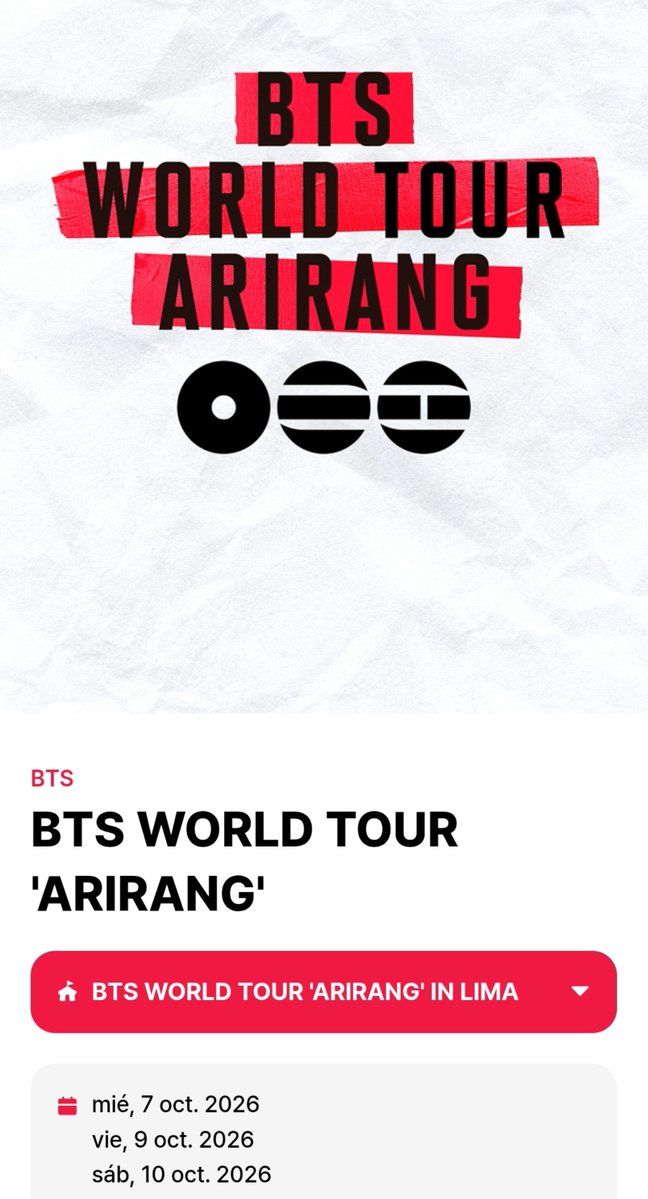13OT7BTS's tweet photo. ⏰HORARIOS PARA EL CONCIERTO DE #BTS EN PERÚ - LIMA 🇵🇪 

📍COMPARTIRÉ LINKS

7, 9 y 10 de Octubre (Mié, vie y sáb)
​07:00PM🇲🇽🇨🇷🇳🇮🇭🇳🇬🇹🇸🇻🇧🇿
​08:00PM🇨🇴🇵🇪🇪🇨🇵🇦
​09:00PM🇧🇴🇻🇪🇩🇴🇵🇷🇨🇺
​10:00PM🇨🇱🇧🇷🇦🇷🇺🇾🇵🇾

8, 10 y 11 de Octubre (Jue, Sáb y dom)
​03:00AM🇪🇸🇮🇹🇫🇷

#BTS_WORLDTOUR_ARIRANG_LIMA https://t.co/IDaqzgKcxI