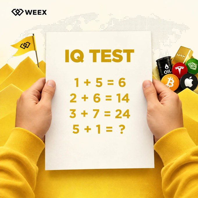 WEEX_Africa's tweet photo. 🎉 Solve IQ Test & Win from a $200 prize pool

How to enter 

✅ Follow @WEEX_Africa  and turn on post notification

✅ Retweet this post 

✅ Mention 3 friends who are not following @WEEX_Africa in the comments 

✅ Drop your answer using #WEEXIQTest

📣 Rewards would be shared on both X and Facebook