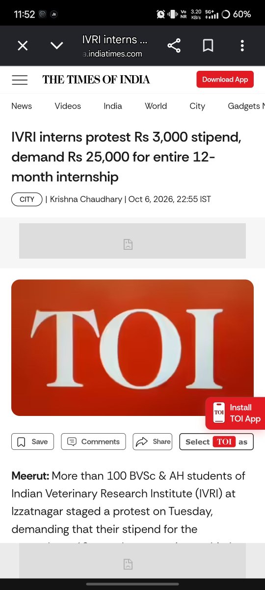 kuldeepjakh9461's tweet photo. After 5 years of rigorous NEET-based professional education, 24×7 duties, occupational risks &amp; self-funded expenses, *3,000/month is simply inadequate. Veterinary interns deserve fair compensation.
Check on TOI
https://t.co/OcocaWN6M2
@icarindia @ivri1889 #IVRIINTERNSTIPEND https://t.co/pHvTGbE1wq