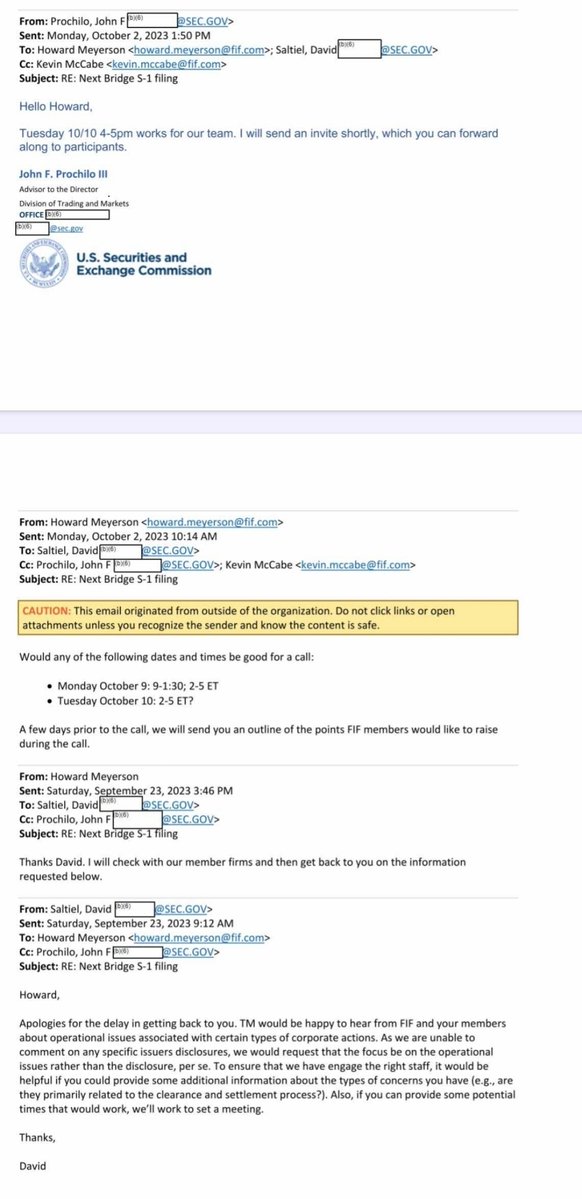 RareDealsHere's tweet photo. Image 1 shows more evidence of FIF/Brinkerhoff and the SEC having several meetings about Next Bridge Hydrocarbons BEFORE the Subscription Rights registration was withdrawn. 

Images 2-4 show the actual communications between FIF and the SEC, continually discussing Next Bridge Hydrocarbons even though David Saltiel says that the SEC wasn't supposed to comment on specific issuer disclosures (image 3). @FBI @TheJusticeDept @VP