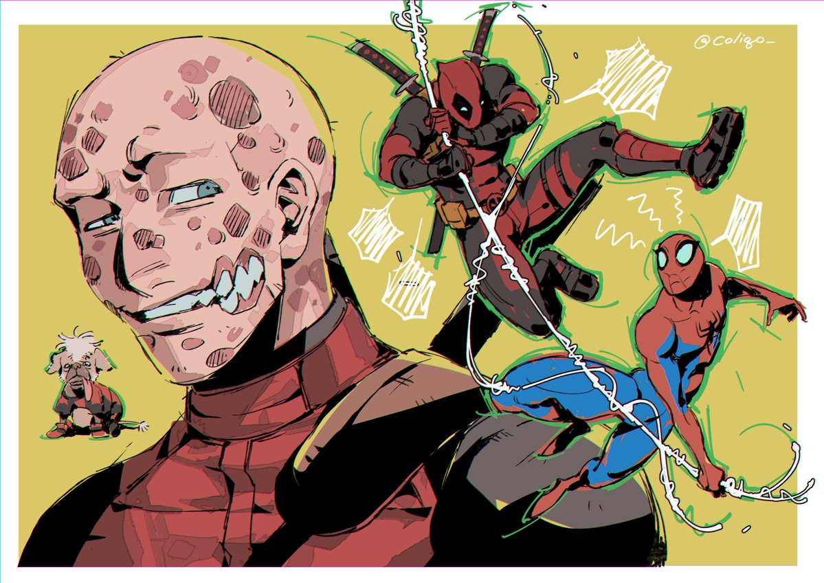 Coliqo_'s tweet photo. ดูเดิลสไปดี้พูลที่เดดพูลเย้อเยอะ ชอบวาดเวดให้ปากแหว่งโชว์ฟัน😋 #spideypool https://t.co/Cxa11BVK2G