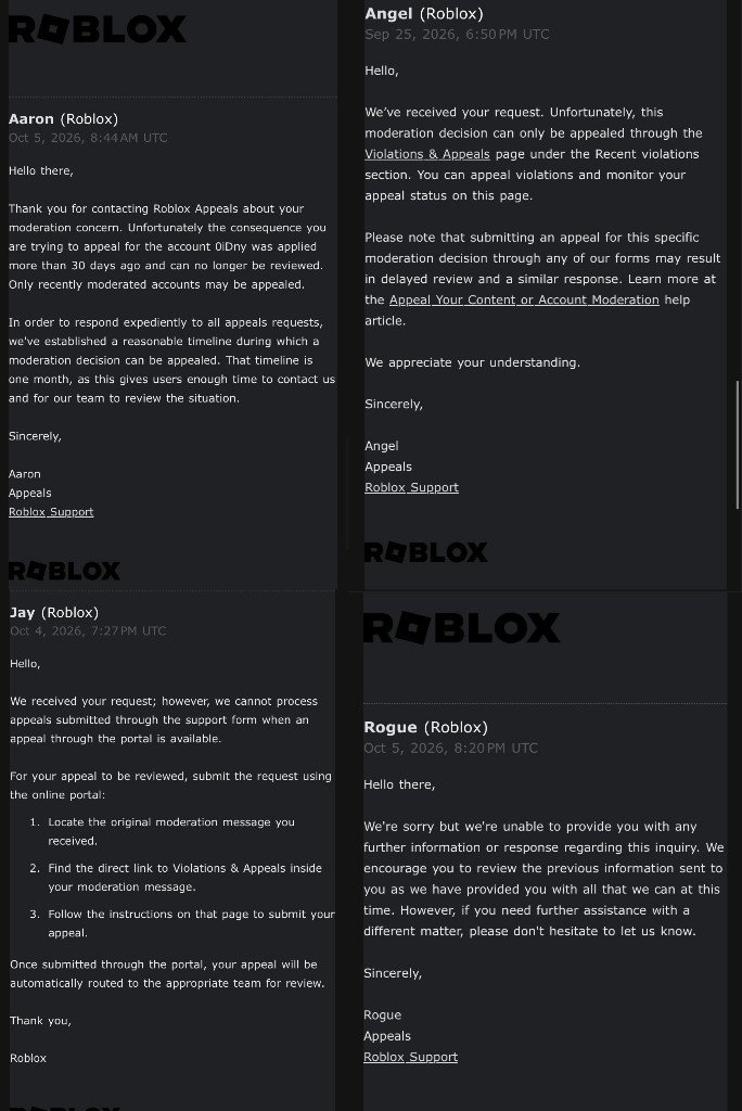 0iDny's tweet photo. ‼️Day 42 about my roblox ban‼️
 
Thank you for the support I've received on my latest posts.

Regarding my ban, the "Violations &amp; Appeals" section still hasn't provided any response.

I only get the same responses over and over again.

Repost 🔄

(User:0iDny)
@Roblox_RTC @Roblox https://t.co/kVEoHUpyEM