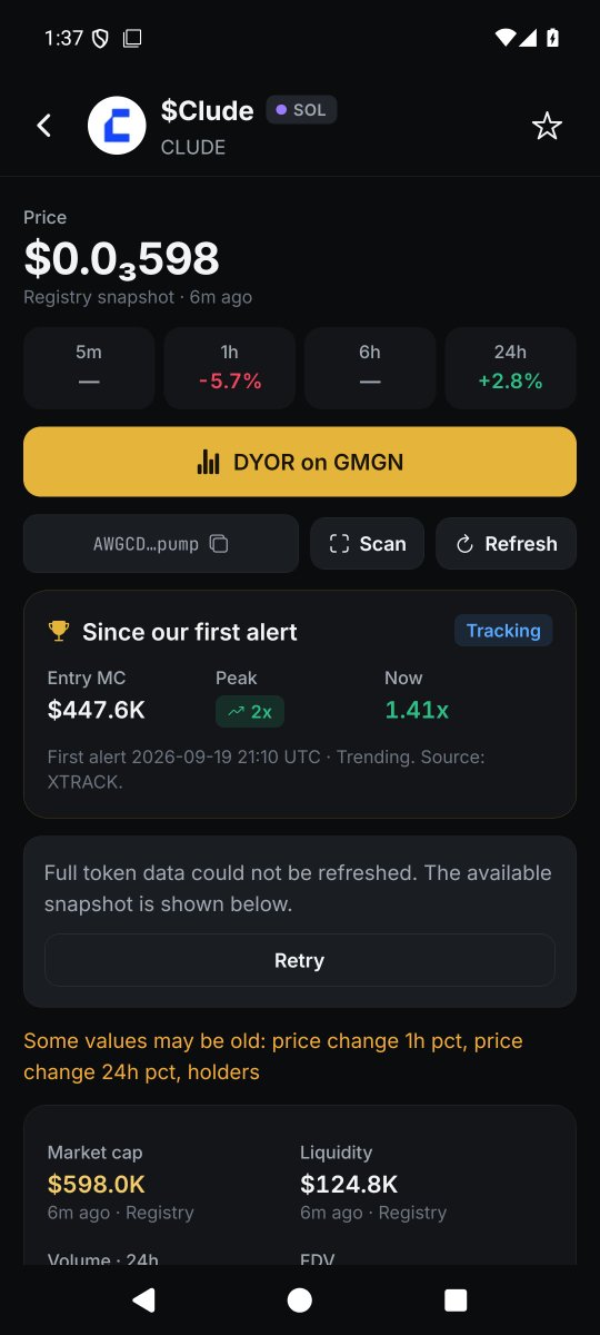 DavidMunirji's tweet photo. One DYOR button on every token and wallet. It opens the GMGN chart, nothing else.
No buttons that spend. The app is for research.
https://t.co/es6MHT4W0i #DYOR #GMGN https://t.co/nbpYViPUpL