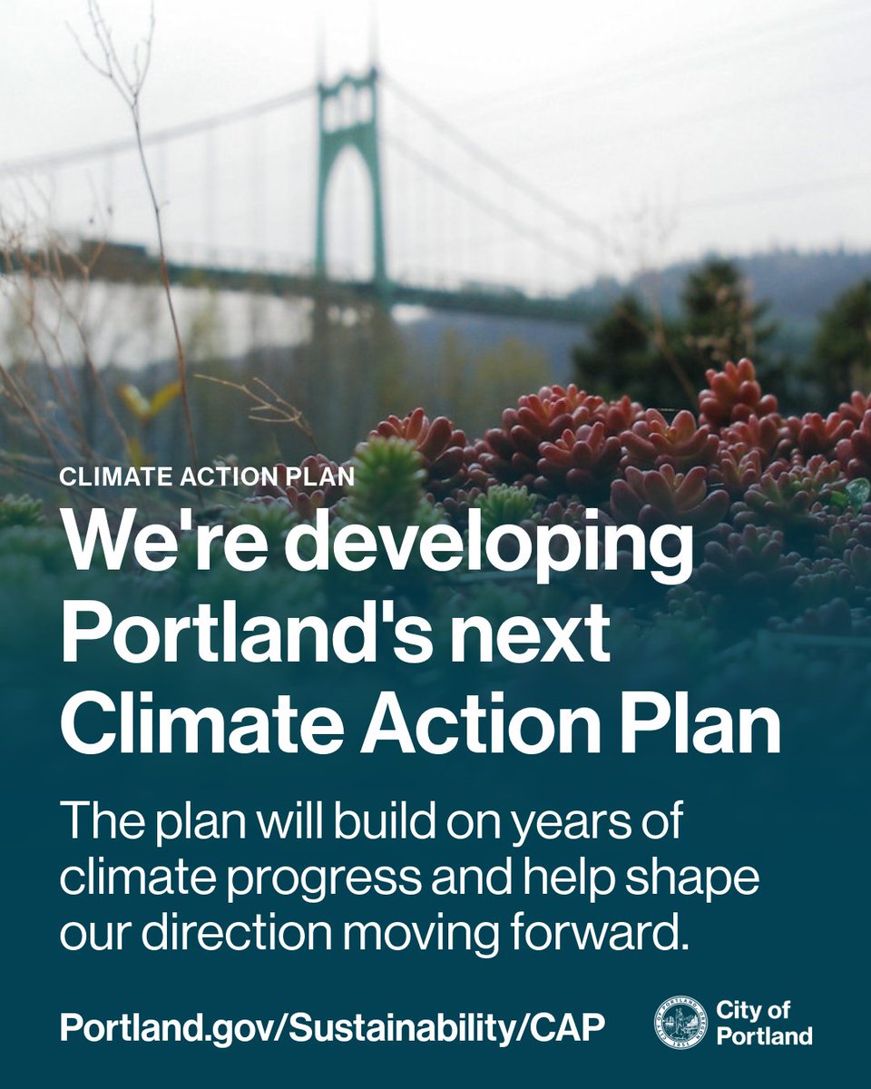 PortlandGov's tweet photo. Big news! The City of Portland is kicking off development of our next Climate Action Plan, which will guide how we cut emissions and build a more resilient city.

The plan will build on years of climate progress and help shape our direction moving forward.

Learn more about the process and what's next at https://t.co/RE41iHiVv1.

#Portland #ClimateActionPlan