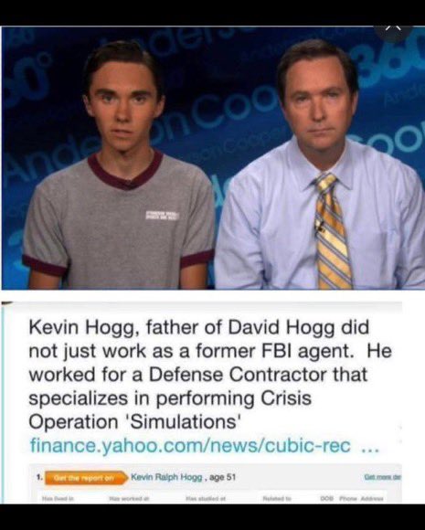 realMrTruthBomb's tweet photo. SANDY HOOK AND PARKLAND LINKED? 

David Hoggs father happens to look exactly like Adam Lanzas father who is an “Ex” FBI agent that organises crisis events (see post below)

Not saying they are the same person but they do look very similar. 

What do you think?