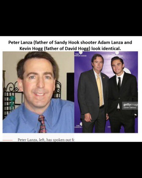 realMrTruthBomb's tweet photo. SANDY HOOK AND PARKLAND LINKED? 

David Hoggs father happens to look exactly like Adam Lanzas father who is an “Ex” FBI agent that organises crisis events (see post below)

Not saying they are the same person but they do look very similar. 

What do you think?