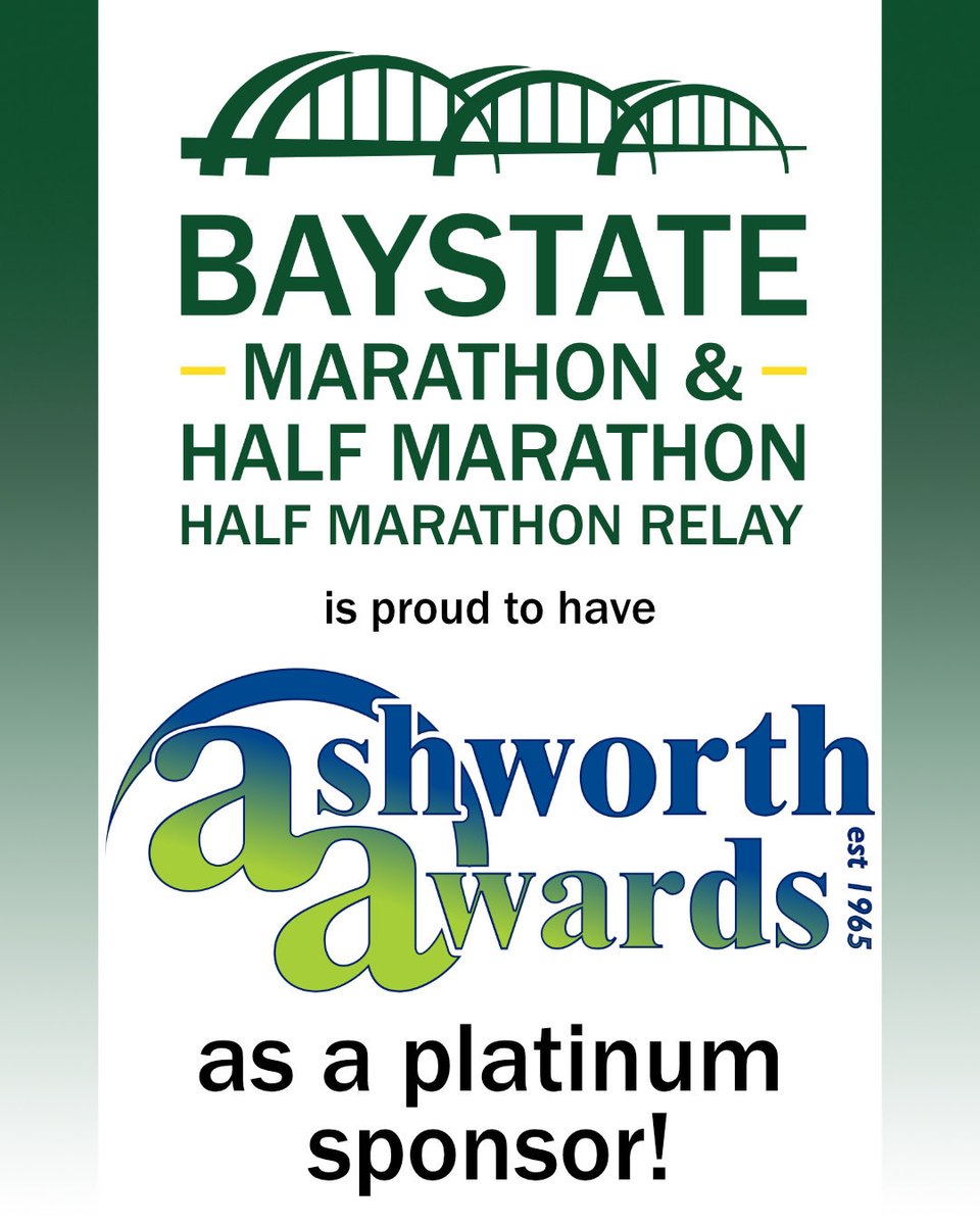RunBaystate's tweet photo. 🏆 Platinum Sponsor Spotlight! 🏆

We’re proud to welcome Ashworth Awards as a Platinum Sponsor of the Bay State Marathon, Half Marathon &amp; Half Marathon Relay!

Thank you for supporting our runners and race weekend! 💚💛

#BayStateMarathon #BayStateHalfMarathon #AshworthAwards https://t.co/VuHbebzHVf