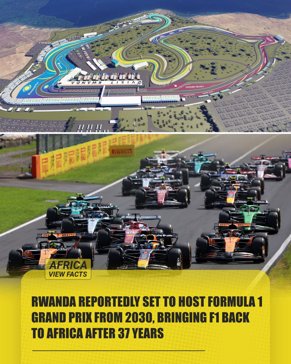 AfricaViewFacts's tweet photo. Formula 1 is reportedly set to return to Africa after 37 years, with Rwanda 🇷🇼 lined up to host a new Grand Prix from 2030.

A new permanent circuit is planned about 40 km from Kigali, near Bugesera International Airport, with design work linked to former driver Alexander Wurz.

An agreement has reportedly been reached, and an official announcement could come later on this year.