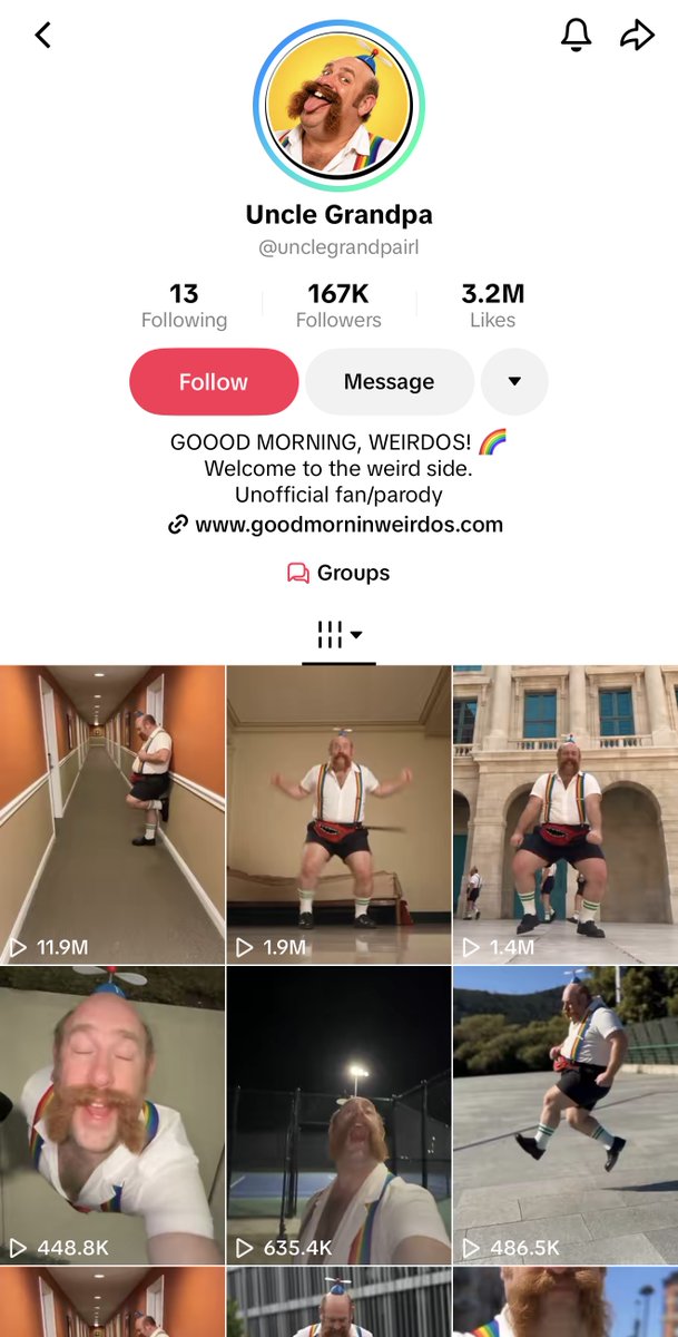 sy1axis's tweet photo. content creators just got fired

this AI grandpa made with GPT Astra 6 got 11.9M views and $17,600 on one clip

> generate a loud grandpa with a propeller hat and rainbow suspenders in ChatGPT
> pick the emptiest place you can find: a hotel hallway at night
> swap him into a dance clip with Seedance 2.5
> caption it like a morning show, "good morning, weirdos!"

167K followers in 5 days on a man in a propeller hat

someone will charge $299 to teach you a hallway dance
