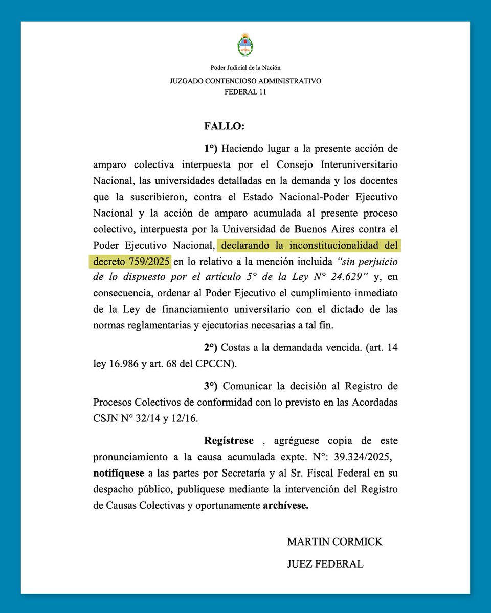 UNTREF's tweet photo. ⚖️ La justicia declaró inconstitucional el decreto que frenó la Ley de Financiamiento Universitario y ordenó aplicarla de inmediato.

#UniversidadPúblicaSiempre 🇦🇷 https://t.co/HOgNHdo5ZM