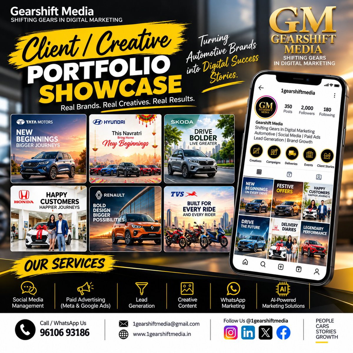 1GearshiftMedia's tweet photo. Real Brands. Real Creatives. Real Results.

From social media and paid advertising to lead generation, WhatsApp &amp; AI-powered marketing—we help automotive brands shift into higher gear.

#GearshiftMedia #AutomotiveMarketing #DigitalMarketing https://t.co/EHflWnfoGl