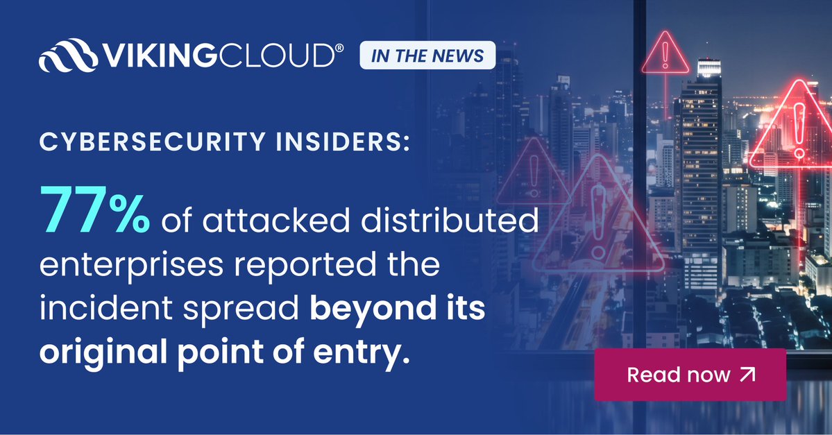 vikingcloudcom's tweet photo. VikingCloud's new research, the 2026 Cyber Threat Landscape Report: The Distributed Enterprise Illusion, was featured in Cybersecurity Insiders, which reported that 86% of distributed enterprises experienced a cyberattack in the past 12 months, and 77% of those attacked saw it spread beyond where it started.
 
The piece highlighted five key challenges facing distributed enterprises:

1. Visibility is limited across locations: 47% lack real-time visibility across all their locations.

2. New locations create additional exposure: 80% do not fully integrate new locations into centralized cybersecurity monitoring and enforcement before or on opening day.

3. Ransomware and AI-generated attacks are increasing: 88% say ransomware attacks have increased in frequency, severity, or both, and 87% say the same of AI-generated phishing and deepfakes.

4. Material incidents often aren't escalated: 91% acknowledged that at least one material cybersecurity incident in the past year was not reported to executive leadership or the board.

5. The financial impact is significant: 47% estimate a breach would cost $11 million or more, and 22% put it at $101 million or more.

Security tools alone weren't linked to containing attacks. A mandate was. Among brands with franchised locations, attacks spread 64% of the time when corporate required one security standard at every location, and 89% of the time when it didn't.
 
Read more in Cybersecurity Insiders: https://t.co/tfcQmoOB9x.

#Cybersecurity #DistributedEnterprise #Franchising #SecurityGovernance