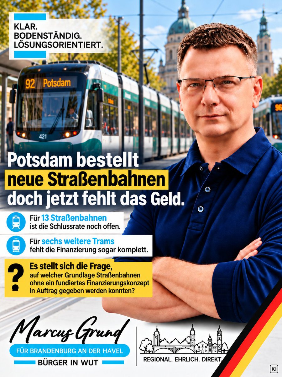 marcusgrundbrb's tweet photo. Potsdam bestellt neue Straßenbahnen, doch die Finanzierung ist offen: Bei 13 Trams fehlt die Schlussrate, sechs weitere sind noch gar nicht finanziert. 

Wie konnten sie ohne gesicherte Finanzierung bestellt werden?

#Potsdam #Straßenbahn #Finanzierung #Kommunalpolitik https://t.co/9A3Q3zfn0s