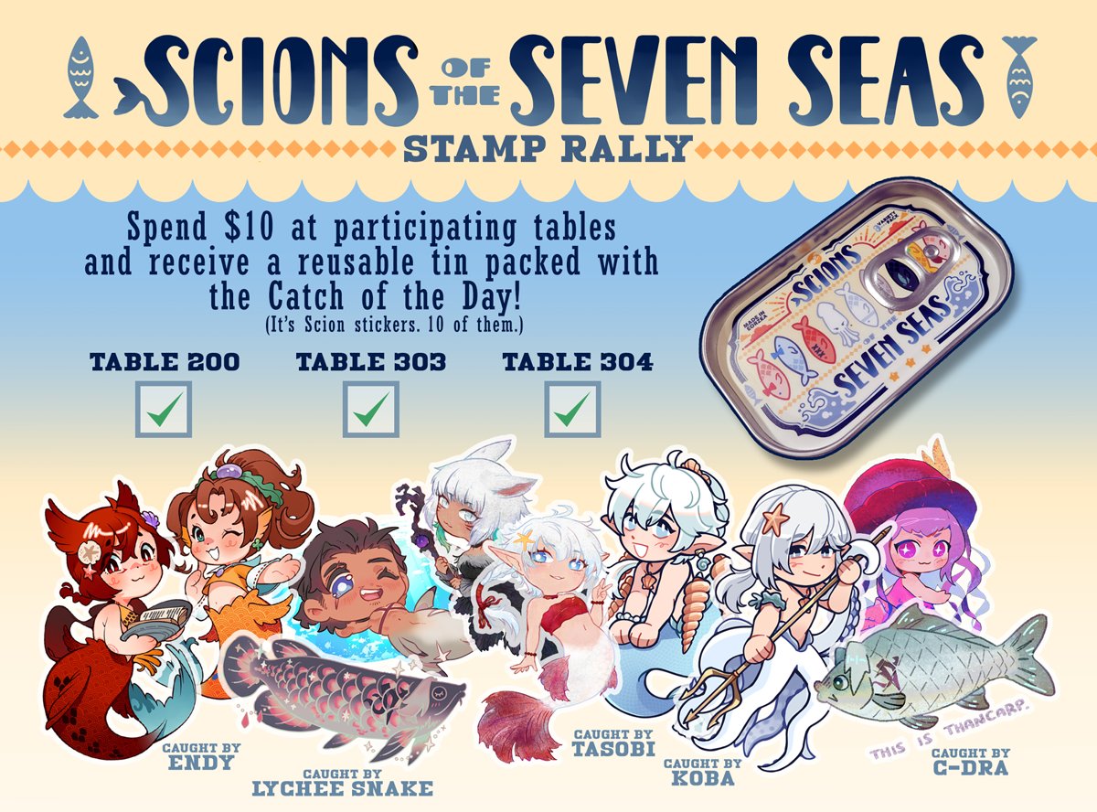 endymade's tweet photo. Treacherous waters await...so join @kobacake, @_cdra, @lychee_snake, @tasobubu and I  for this maritime Gateway Fate stamp rally fresh from the harbor!   

A purchase at 3 tables will net (haha) you an exclusive tin and 10 fishies caught for seafood dinner! 🎣 https://t.co/ClD6lZMtFK