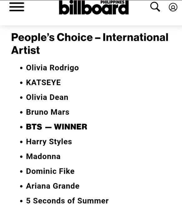purplearmy_py's tweet photo. ¡BTS se lleva el premio a Artista Internacional del Año en los Filipino Music Awards 2026!

¡Otro reconocimiento más para los chicos! Muchas felicidades BTS 💜

#BillboardPhilippines #BTS #ARMY https://t.co/dYNSGrxRfZ