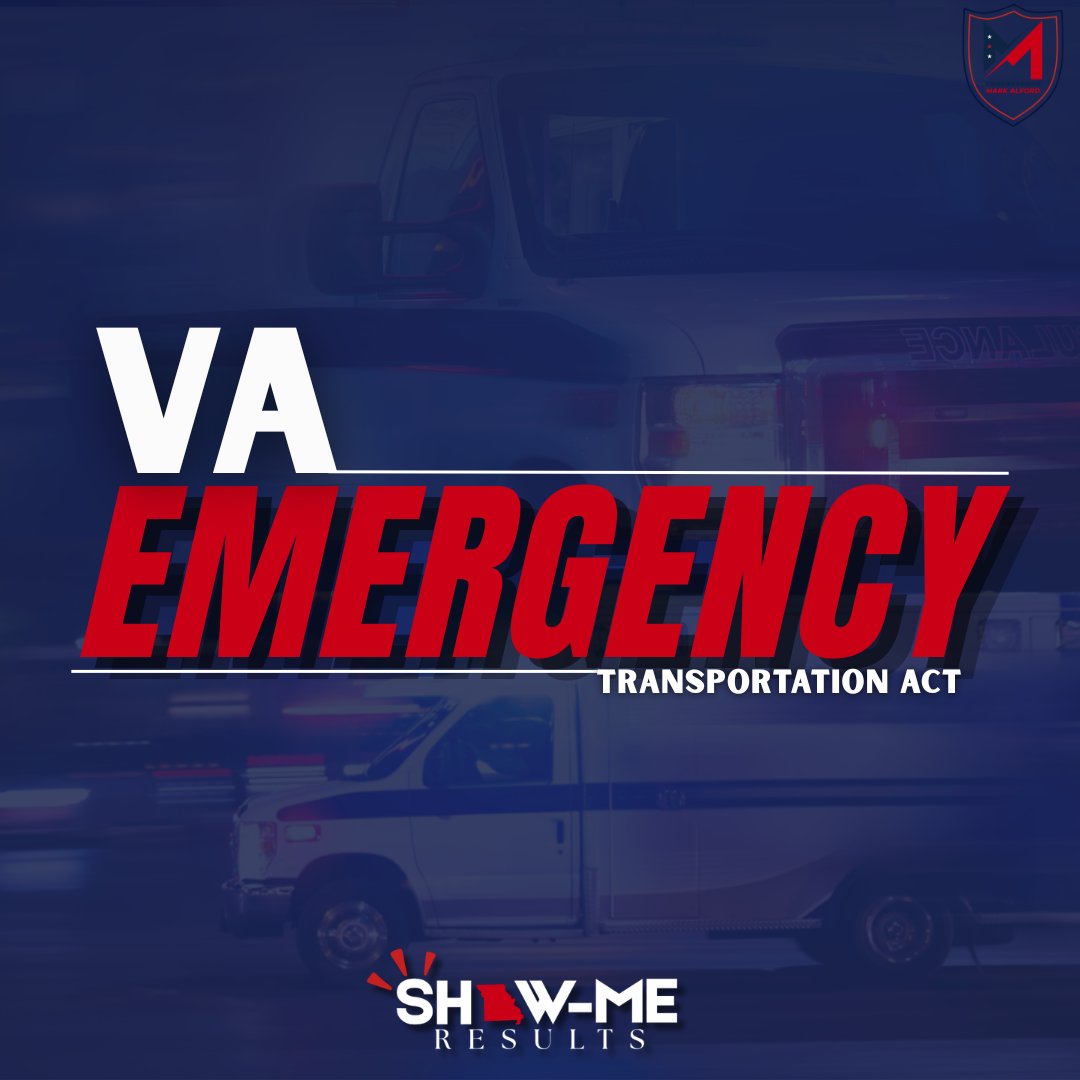 RepMarkAlford's tweet photo. SHOW-ME RESULTS 🇺🇸

A veteran in an emergency shouldn’t get stuck with the ambulance bill.

I introduced the VA Emergency Transportation Act to ensure the VA reimburses veterans for that ride to a VA hospital. 💪

#ShowMeResults #Working4You https://t.co/G5zMiLwGPJ