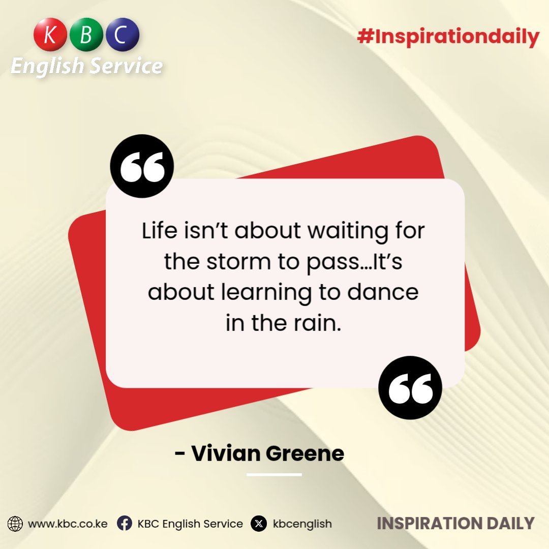 kbcenglish's tweet photo. “Life isn’t about waiting for the storm to pass…It’s about learning to dance in the rain.”
- Vivian Greene
#InspirationDaily ^RN https://t.co/M0zi04K3QY
