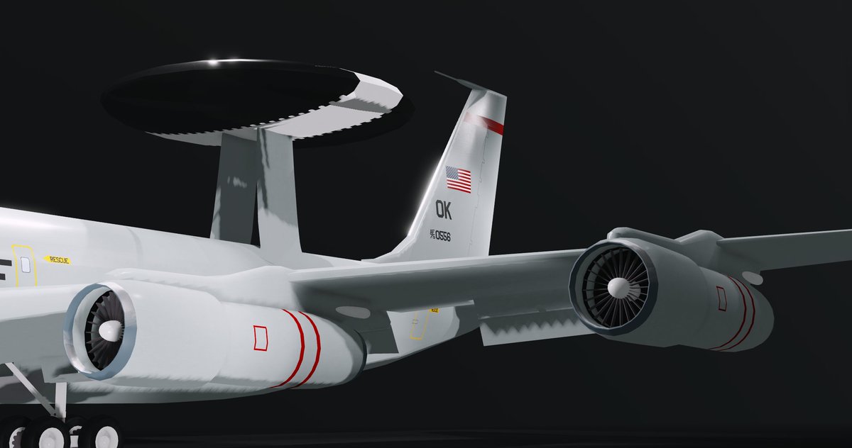 CDacted's tweet photo. E-3 AWACS. Made one of these ages ago but that one was significantly worse. This livery is based on an E-3 I seen at Prestwick in late 2024.

#Roblox #RobloxDev #Robloxbuilds https://t.co/8z7xhHlVIQ