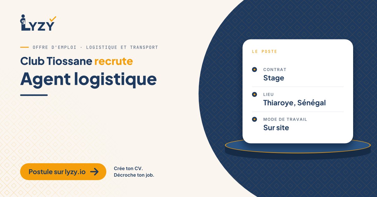 Lyzy_io's tweet photo. Club Tiossane recrute un Agent logistique à Thiaroye : réception, préparation de commandes, gestion des stocks. Stage 6 mois évolutif en CDD.
https://t.co/R9UdljNPnZ #Emploi https://t.co/vpDTX9RDWd