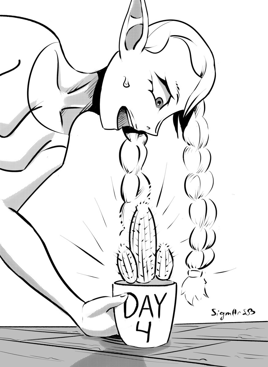 DrawPurple's tweet photo. Inktober day 4: Cactus 🌵 
#inkctober #inktober2026 #digitalart #elfgirl #cutie https://t.co/gFqqi6hIZy
