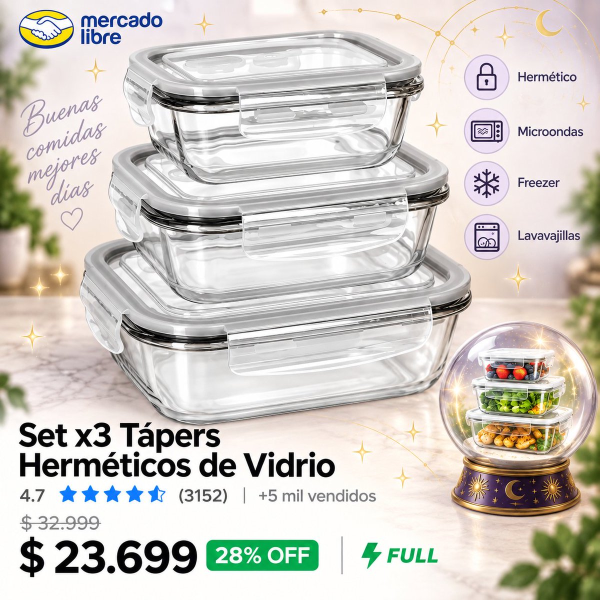 descuentologo's tweet photo. 🥗 Set de 3 tápers de vidrio herméticos, ideales para guardar y recalentar tus comidas. 
Aptos para freezer, microondas y lavavajillas.

Diagn��stico: cocina en orden y todo en su lugar.