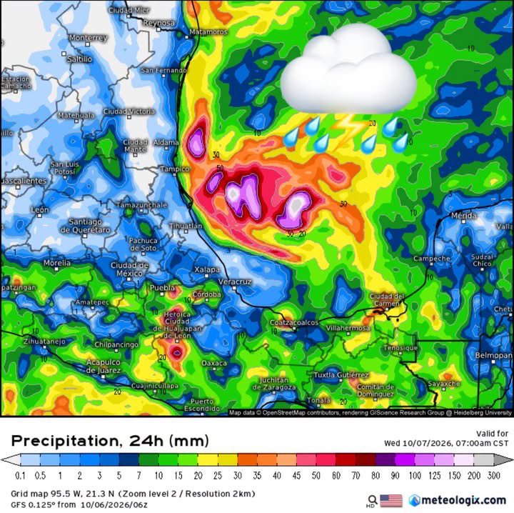 InfoMeteoro's tweet photo. ⚠️PRONÓSTICO MARTES 6/OCT/2026

🚨“#TemporalLluvioso se concentrará en la mitad sur y sureste por humedad de la perturbación #92E al sur de Oaxaca...”

⛈️LLUVIAS/TORMENTA C/GRANIZO⬇️

🔴EVENTOS MÁS INTENSOS🔴
-Mich, Col, EdoMex, CDMX, Mor, Gro, Pue, Tlax, Oax, Chis, Tab, Camp, QRoo, sur de Jal, centro-sur de Ver

🟡EVENTOS AISLADOS FUERTES
-BCS, Son, Sin, Nay, Chih, Dgo, Coah, NL, Tamps, Zac, Ags, Gto, Qro, Hgo, Yuc

🌡️AMBIENTE DIURNO☀️
🔥>40ºC BC, BCS, Sin, Son
🥵36-40ºC noroeste, sureste
😅30-35ºC noreste, oriente, Pacífico
😅16-27ºC Altiplano (norte, occidente, Bajío, Valle de Méx)
🥶5-15ºC zonas montañosas

⚠️🌬️RÁFAGAS DE VIENTO km/h
35-60 en el norte, noreste, centro y zonas de tormenta, sin descartar mayores