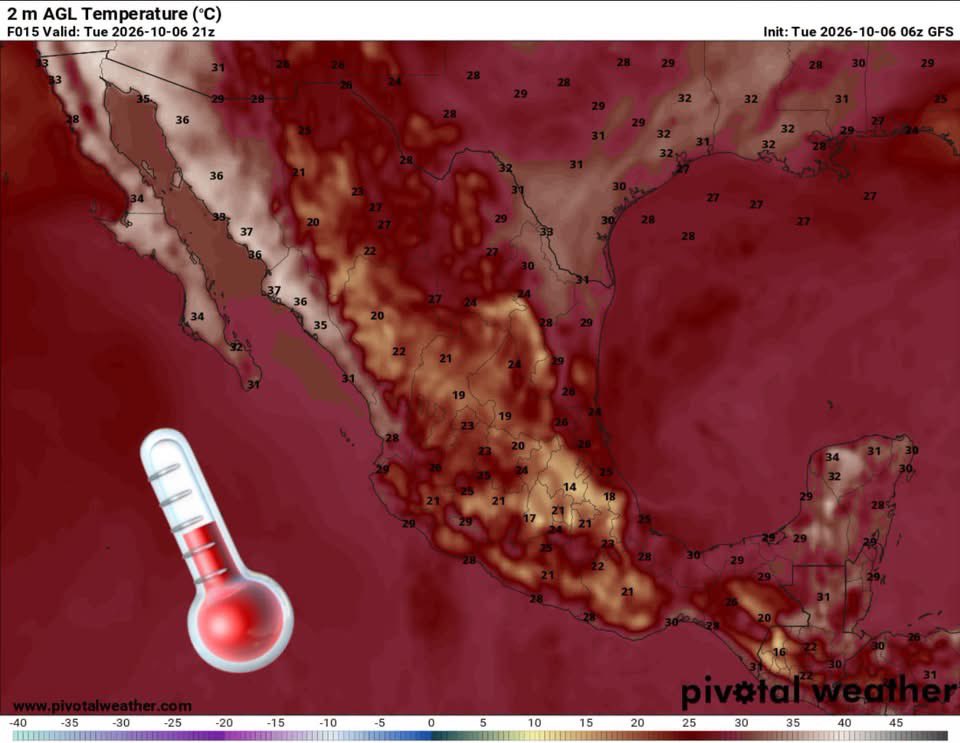 InfoMeteoro's tweet photo. ⚠️PRONÓSTICO MARTES 6/OCT/2026

🚨“#TemporalLluvioso se concentrará en la mitad sur y sureste por humedad de la perturbación #92E al sur de Oaxaca...”

⛈️LLUVIAS/TORMENTA C/GRANIZO⬇️

🔴EVENTOS MÁS INTENSOS🔴
-Mich, Col, EdoMex, CDMX, Mor, Gro, Pue, Tlax, Oax, Chis, Tab, Camp, QRoo, sur de Jal, centro-sur de Ver

🟡EVENTOS AISLADOS FUERTES
-BCS, Son, Sin, Nay, Chih, Dgo, Coah, NL, Tamps, Zac, Ags, Gto, Qro, Hgo, Yuc

🌡️AMBIENTE DIURNO☀️
🔥>40ºC BC, BCS, Sin, Son
🥵36-40ºC noroeste, sureste
😅30-35ºC noreste, oriente, Pacífico
😅16-27ºC Altiplano (norte, occidente, Bajío, Valle de Méx)
🥶5-15ºC zonas montañosas

⚠️🌬️RÁFAGAS DE VIENTO km/h
35-60 en el norte, noreste, centro y zonas de tormenta, sin descartar mayores