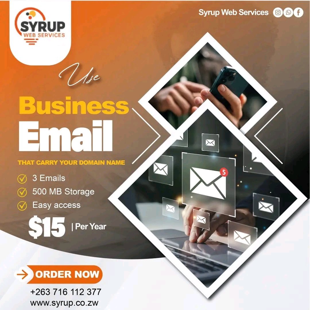 SyrupWeb's tweet photo. Look professional in your business communications,  start using professional business emails like info@yourcompany.co.zw for just $15 per year. https://t.co/rfkxcVqzLa 
+263716112377 https://t.co/XCFX4eIYQM