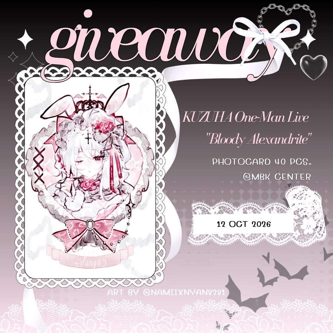 namiixnyan8281's tweet photo. ◞ ྀི◟ ͜ ◞ ྀི◟ ͜ ◞ ྀི◟ ͜ ◞ ྀི◟ ͜ ◞ ྀི◟

♡ giveaway ♡

「 Kuzuha One Man Live 
“Bloody Alexandrite”🩸」

˚₊‧꒰ა photocard ; sanya gyaru 🐆🎀

ริสุน่ามือใหม่ขอฝากตัวด้วยนะคะ ⸜(｡˃ ᵕ ˂ )⸝♡

tags : #กอวด้อมนิจิ #ตลาดนัดnijisanji #ตลาดนัดนิจิเจพี https://t.co/eJG1LXROyL