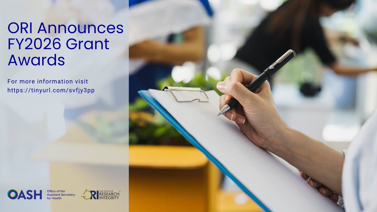 HealthGov's tweet photo. ORI is proud to announce our FY2026 research integrity awards! 

Funded projects tackle AI-generated fake citations, reproducibility standards, misconduct investigation training, research climate assessment, and more. https://t.co/lipgUU2qDr