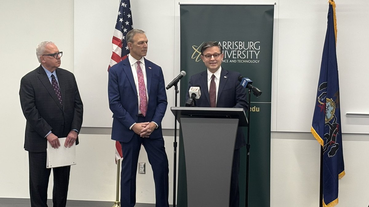RealCorrigan's tweet photo. Happening now: US House speaker Mike Johnson is in Harrisburg appearing with Rep. Scott Perry to talk about the state of the economy and manufacturing. @fox43 https://t.co/YMZMOIQMzE