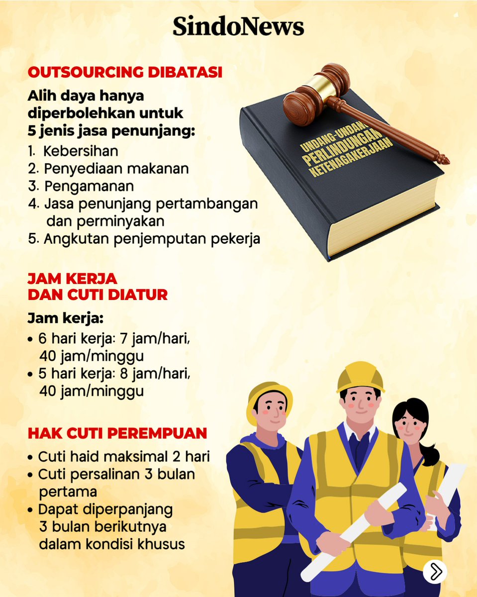 SINDOnews's tweet photo. Dewan Perwakilan Rakyat (DPR) RI resmi mengesahkan Rancangan Undang-Undang (RUU) tentang Pelindungan Ketenagakerjaan menjadi Undang-undang (UU). Keputusan krusial bagi dunia ketenagakerjaan nasional ini diambil dalam forum Rapat Paripurna ke-9 Masa Persidangan I Tahun Sidang 2026-2027 di Gedung DPR, Senayan, Jakarta, Selasa (6/10/2026).

Regulasi ketenagakerjaan yang baru disahkan ini memuat 23 bab dan 313 pasal. Setidaknya terdapat sembilan substansi krusial yang diatur secara mendalam di dalam undang-undang anyar tersebut.

https://t.co/CV3UVOdNwH

#UUPerlindunganKetenagakerjaan #DPR #Ketenagakerjaan #TenagaKerja #Sindonews